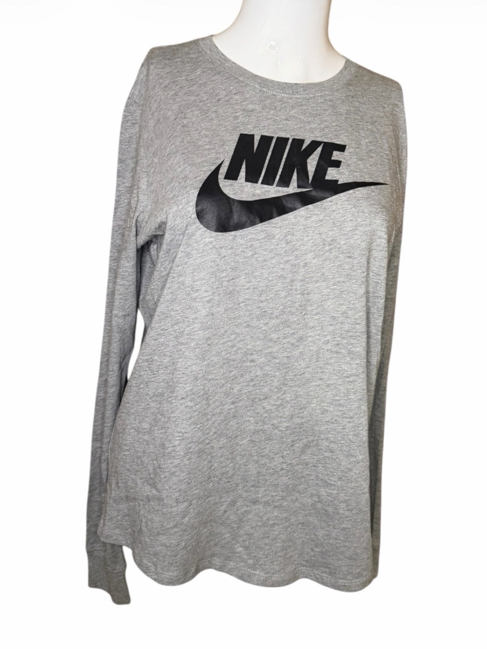 Nike Gray Heather Long Sleeve Tee with Black Swoosh Logo